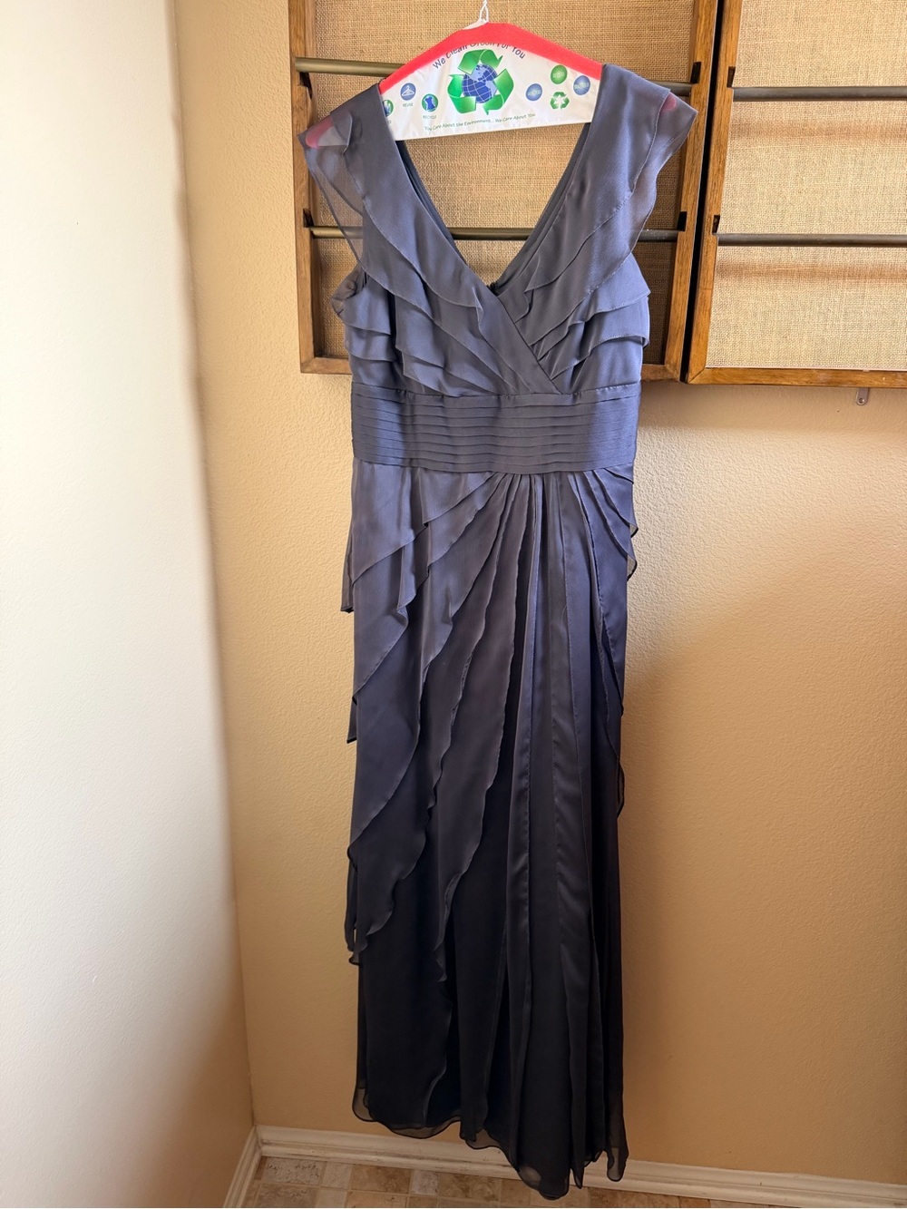 Adrianna Papell Slate Blue Ruffle V-Neck Maxi Dress - Picture 2 of 3